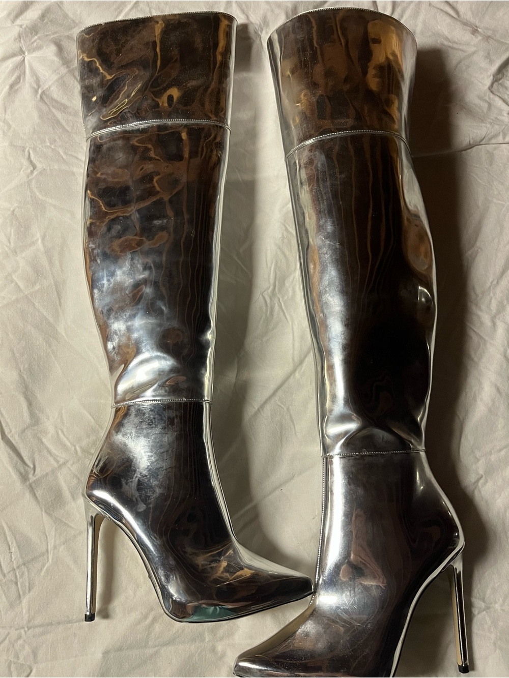 ALDO Cherima Silver metallic boots mirror over-the-knee (OTK) boots Size Women 6